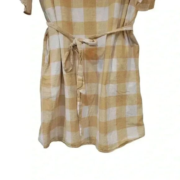 Who What Wear Women's Tan & White Cotton Large Gingham Checked Lined Dress w Ruf - Picture 6 of 14